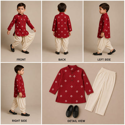 Pre Order: Printed Kurta With Beads Detailing And Salwar