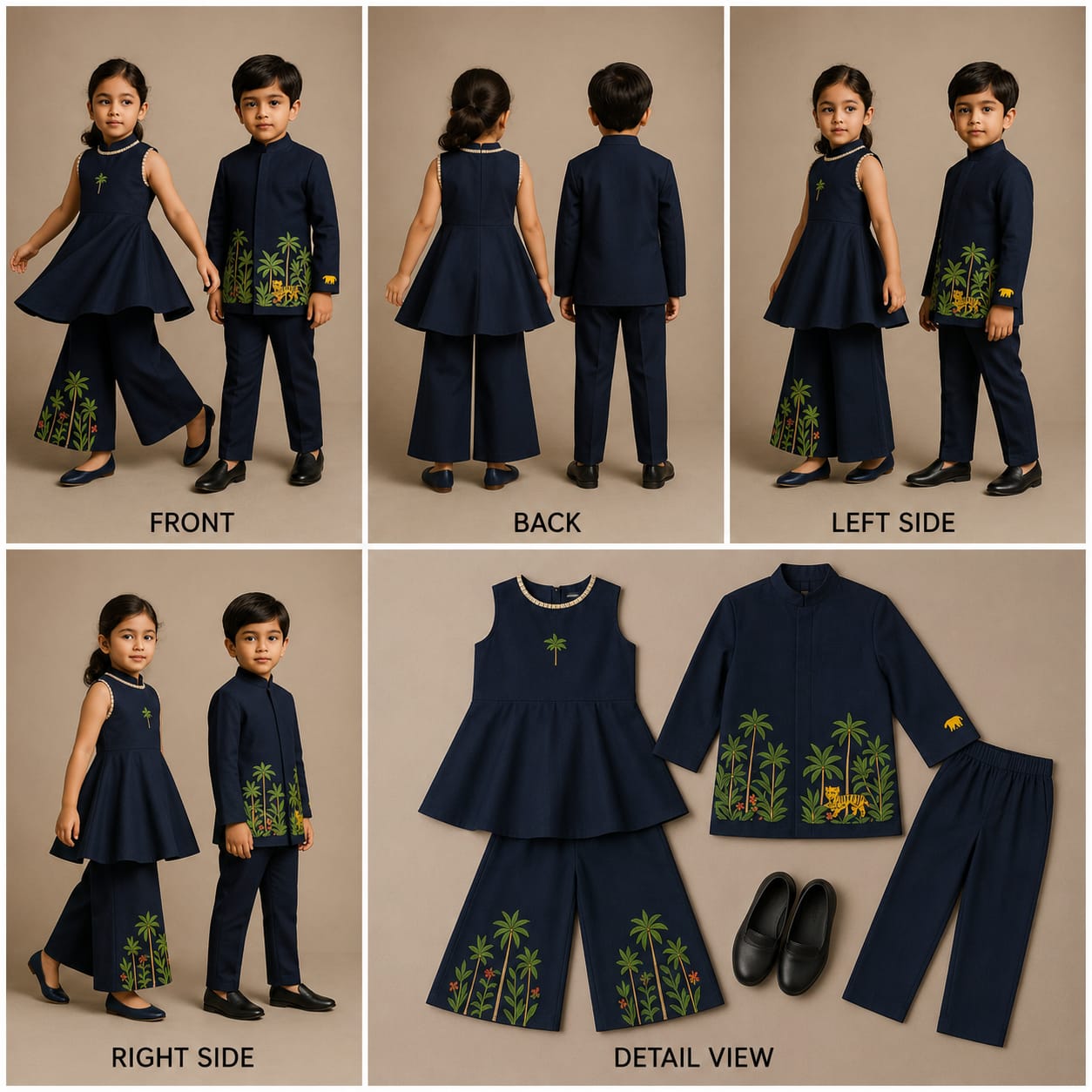 (Boy) Pre Order: Jungle Theme Embroidered Blue Sherwani With Pant