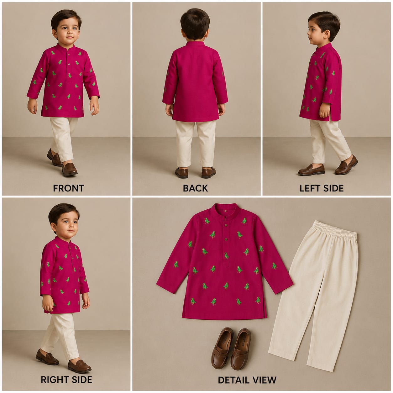 Pink Bird Embroidered Kurta And Pyjama