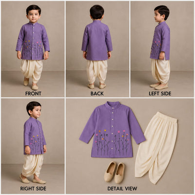 Pre Order: Lavender Garden Hand Painted Kurta And Dhoti
