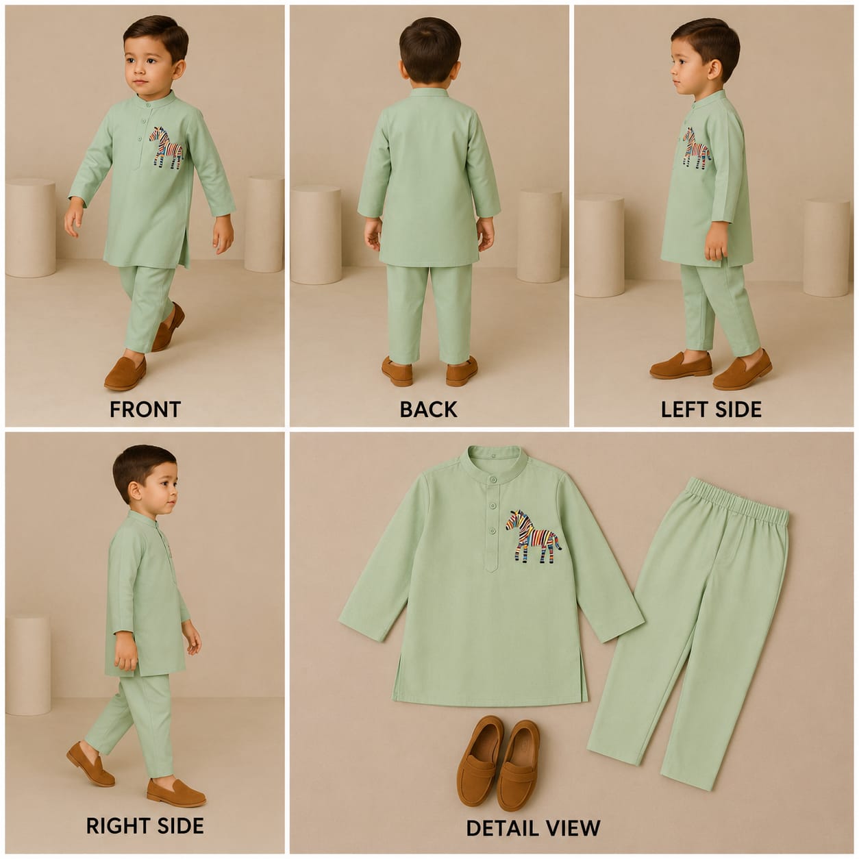 Pre Order: Green Elegant Draped Kurta With Animal Embroidered Applique And Salwar