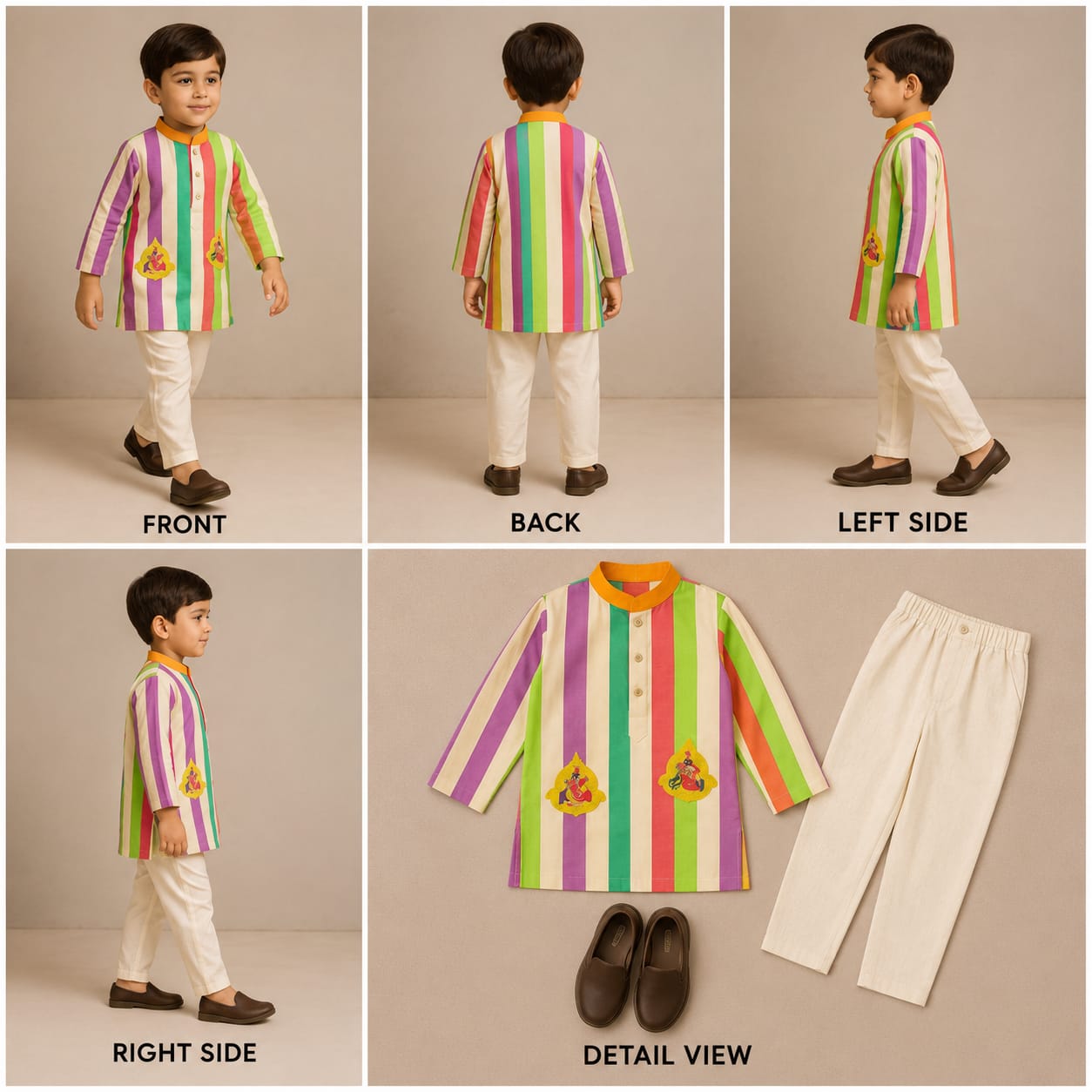 Pre Order: Multicoloured Striped Kurta And Pyjama
