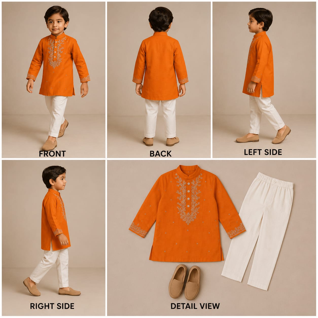 Pre Order: Orange Faux Mirror Work Kurta With Pyjama