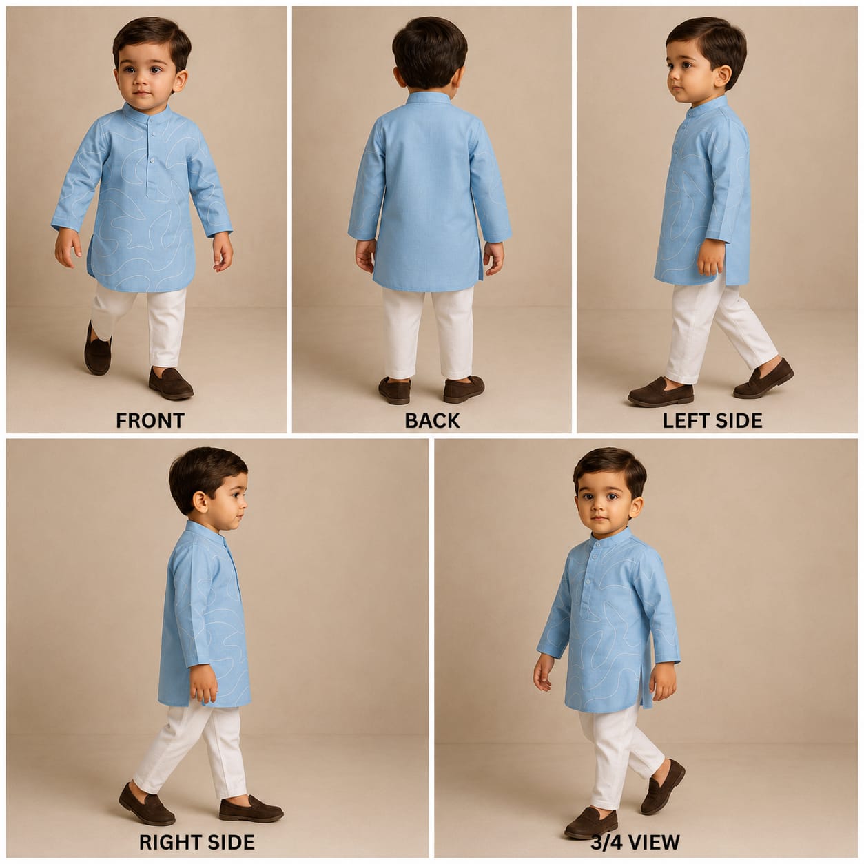 Pre Order: Blue Embroidered Kurta And Off White Pant