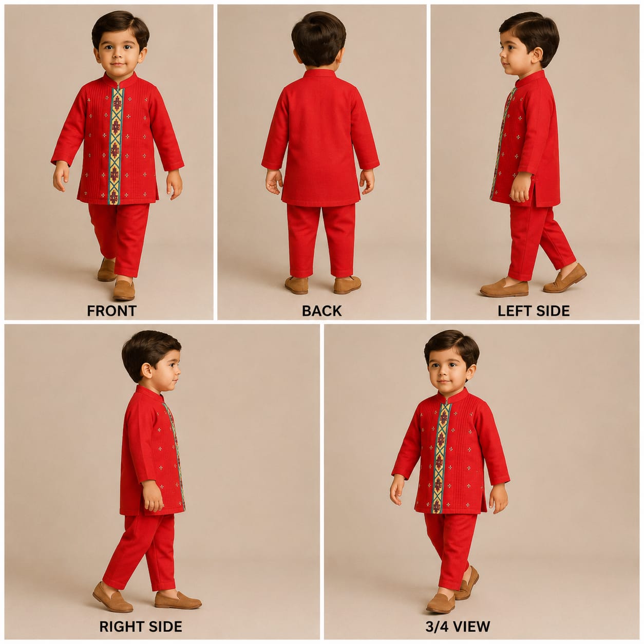 Pre Order: Red Embroidered And Pintuck Detailed Kurta With Pyjama