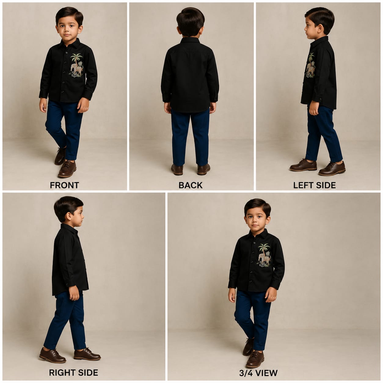 Pre Order: Jungle Theme Embroidered Black Shirt