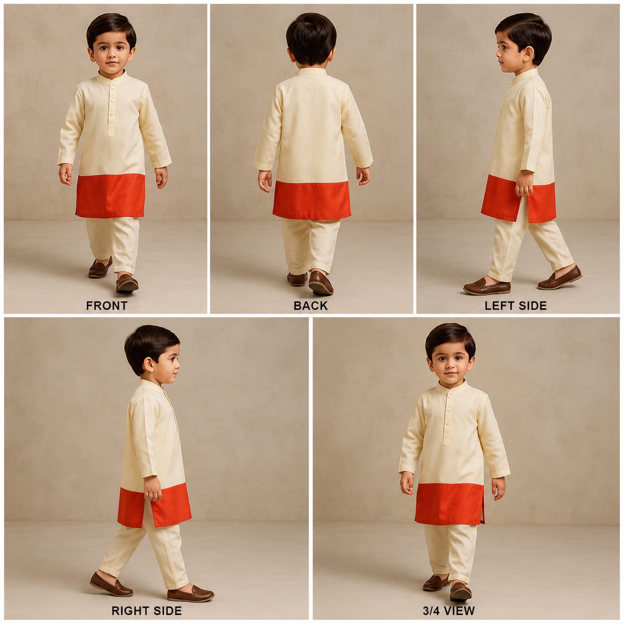 Pre Order: Off White And Orange Dual Tone Kurta With Pyjama