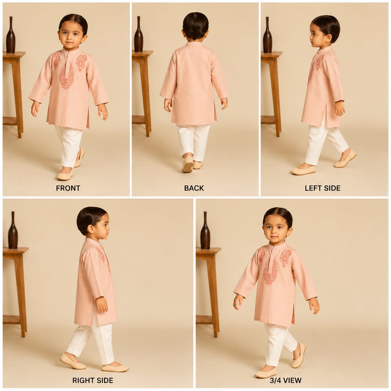 Pre Order: Thread Embroidered Peach Kurta And Pyjama