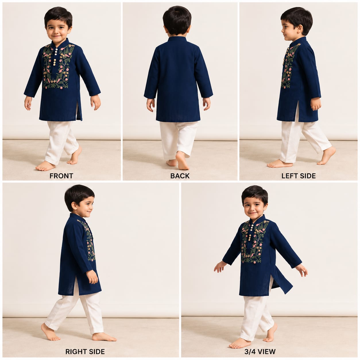 Pre Order: Floral Embroidered Kurta And White Pyjama