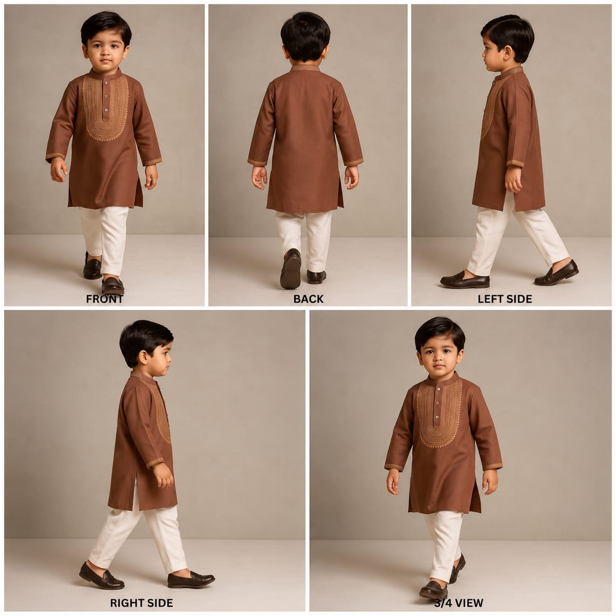 Pre Order: Embroidered Brown Kurta And Pyjama