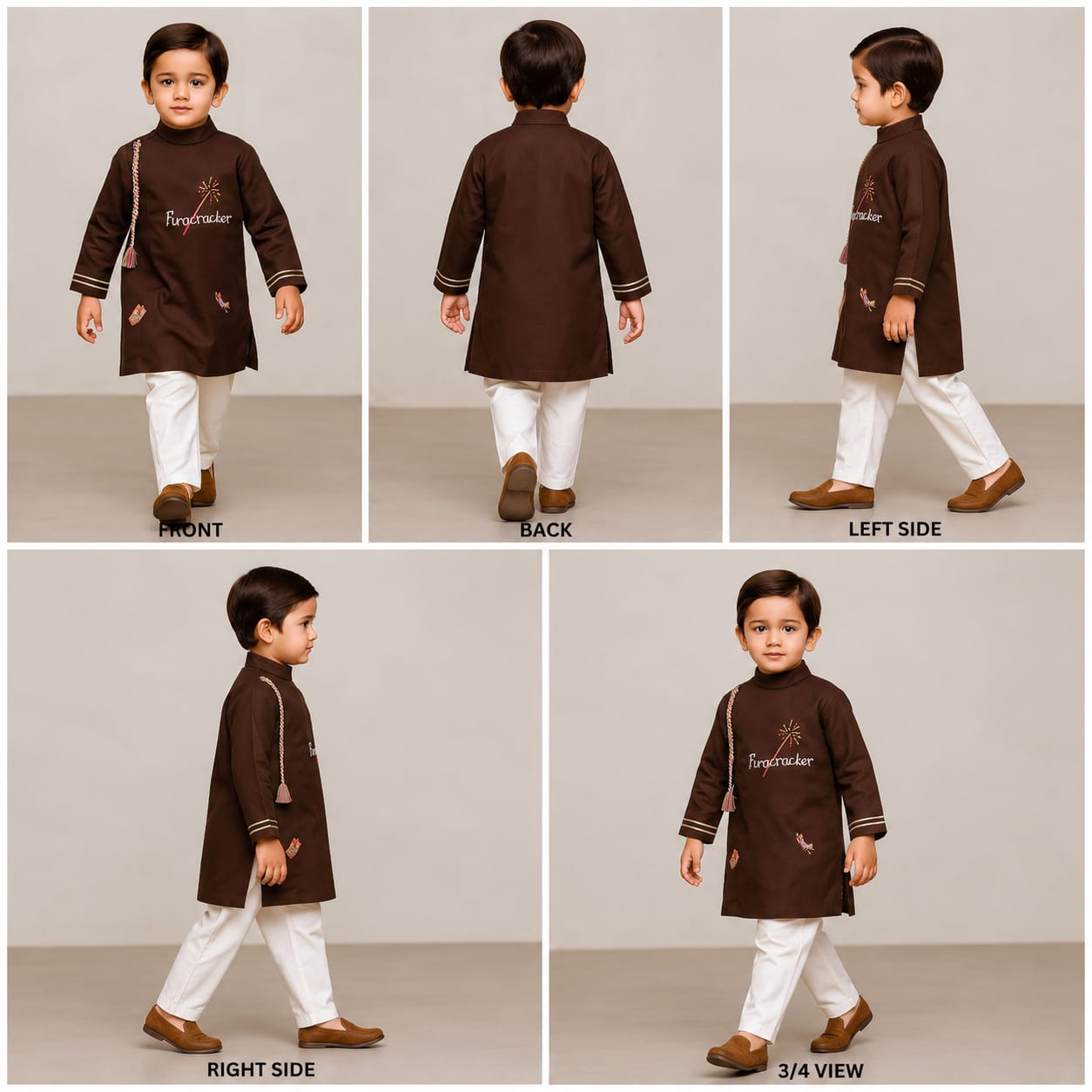 Pre Order: Embroidered Brown Kurta With Pyjama