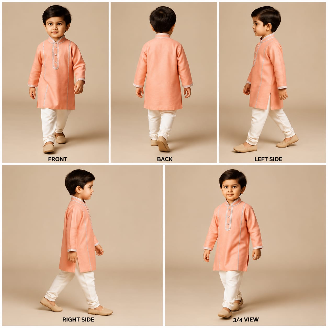 Pre Order: Fuax Mirror And Gota Lace Detail Peach Kurta And Pyjama