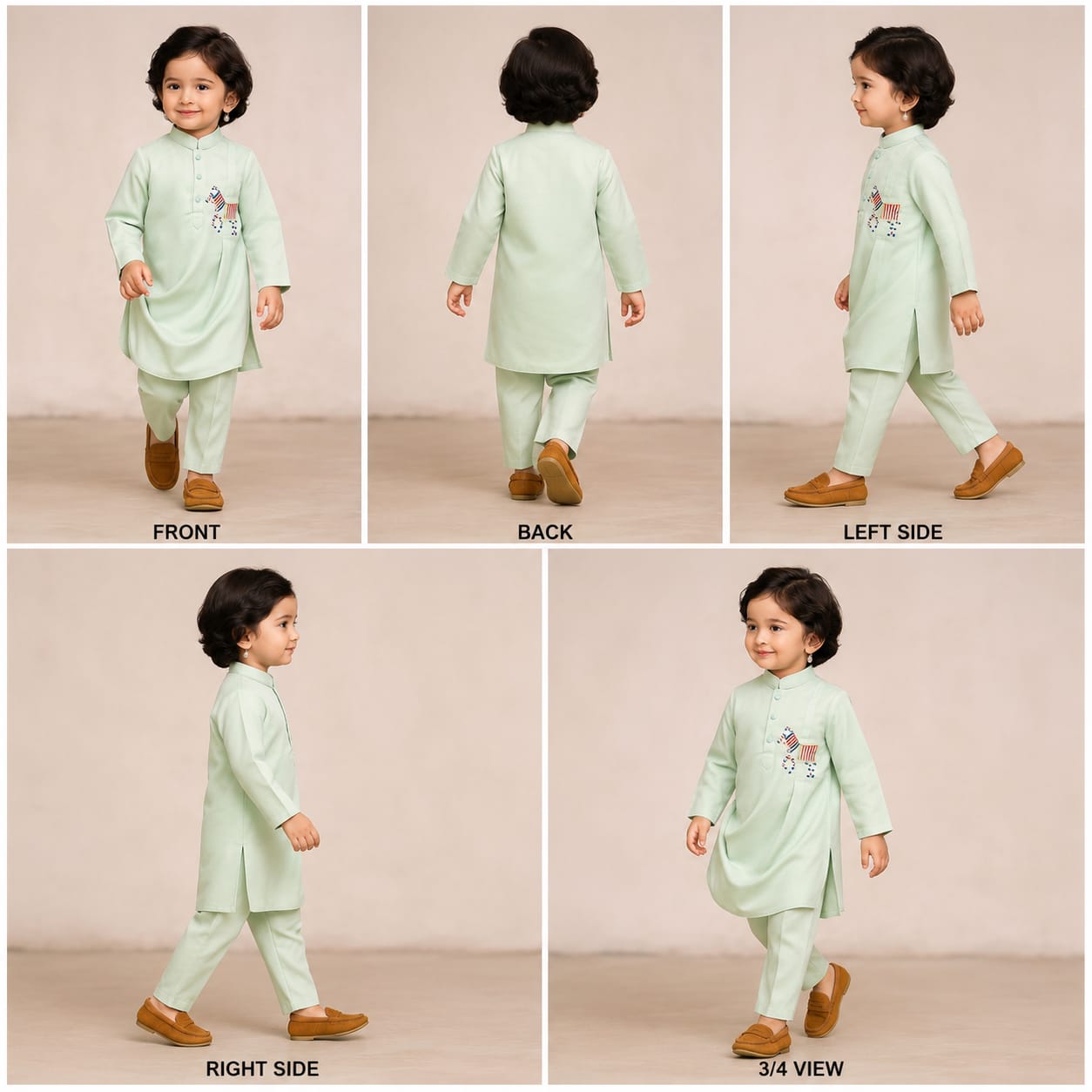 Pre Order: Green Elegant Draped Kurta With Animal Embroidered Applique And Salwar