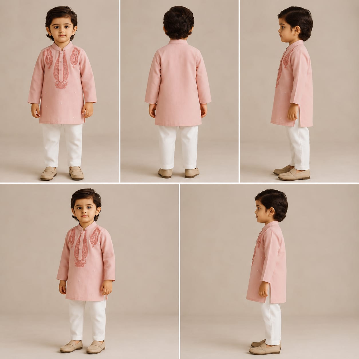 Pre Order: Thread Embroidered Peach Kurta And Pyjama