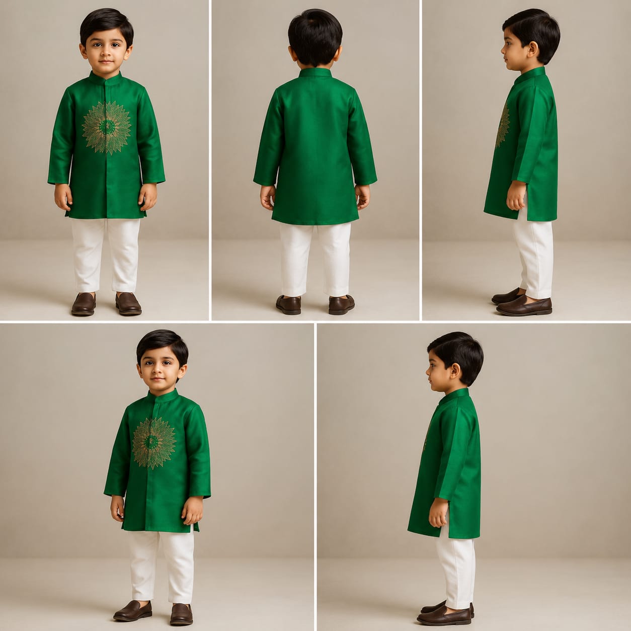Pre Order: Green Embroidered Front Open Kurta With Pyjama