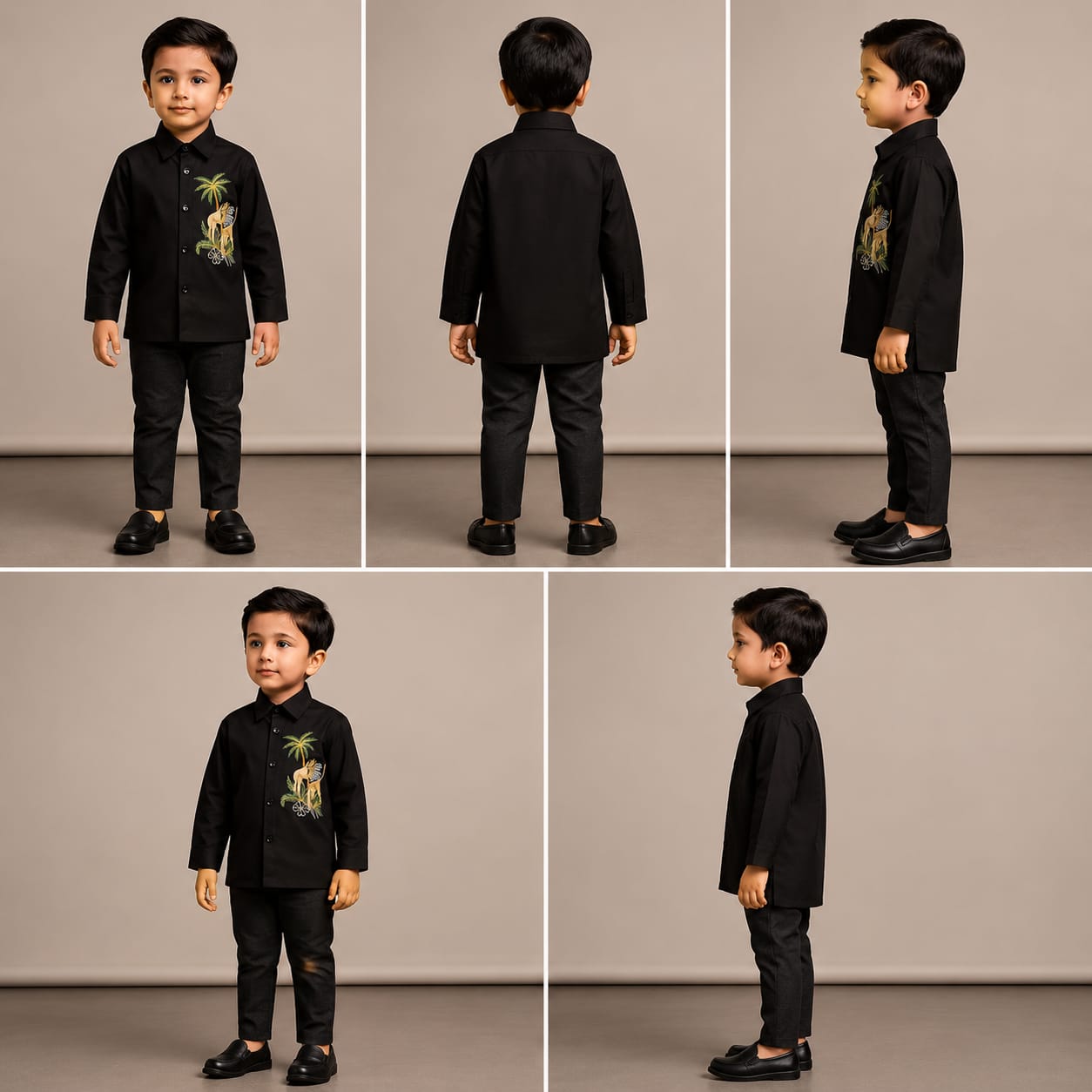 Pre Order: Jungle Theme Embroidered Black Shirt