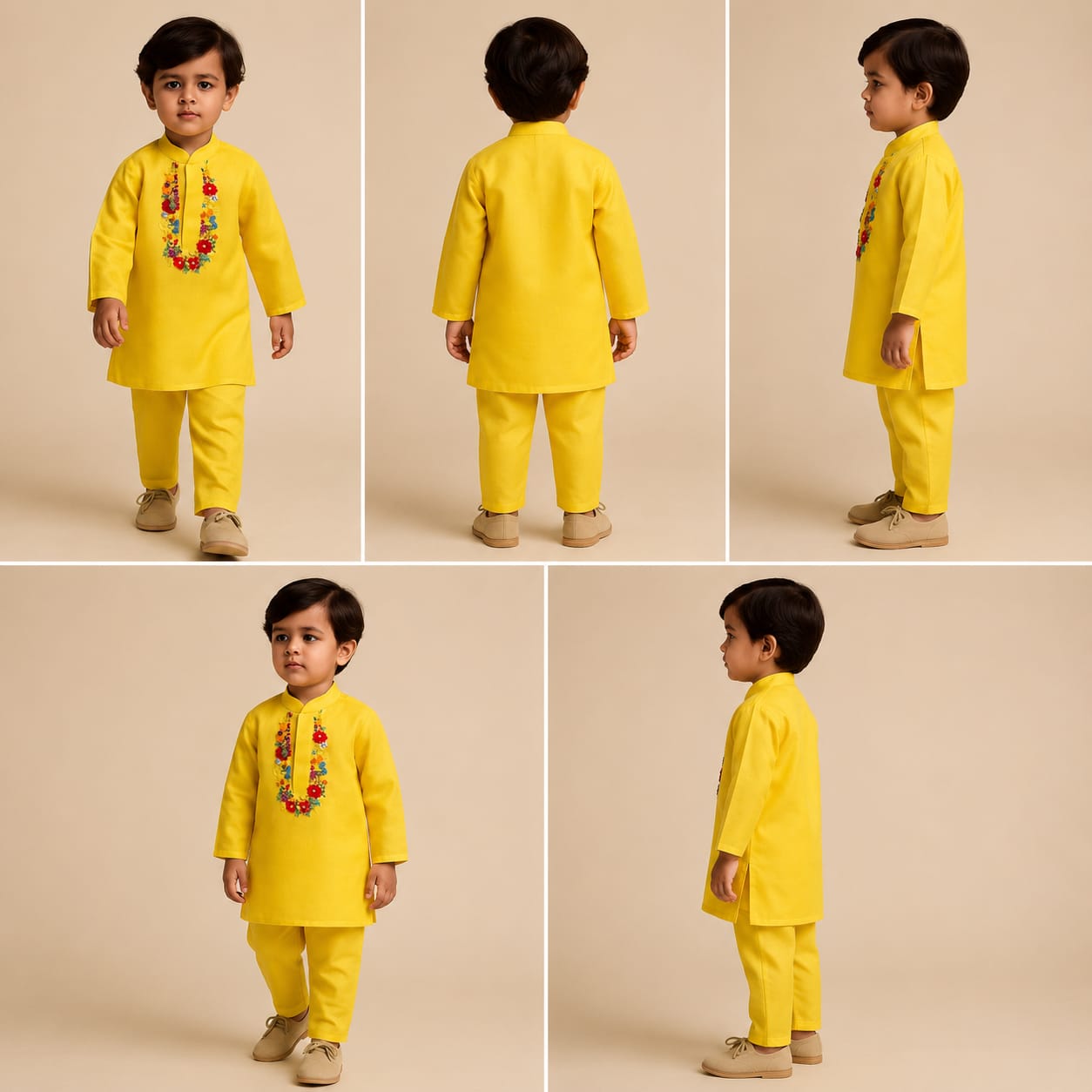 Pre Order: Floral Embroidered Yellow Kurta And Matching Pyjama