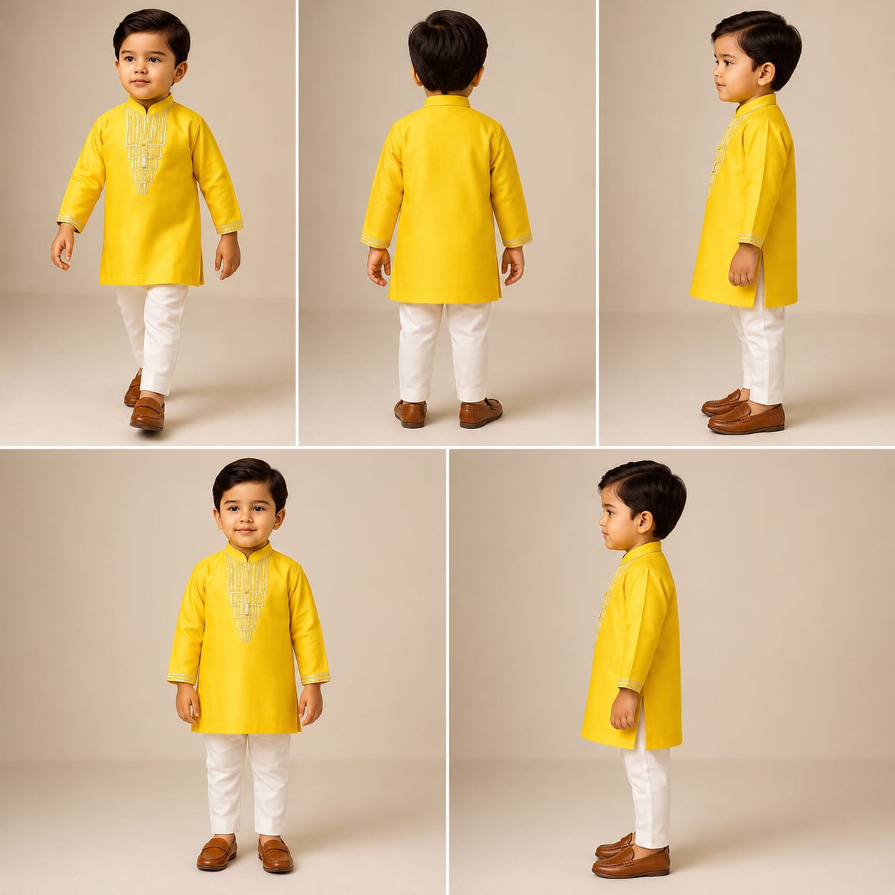 Pre Order: Yellow Mandarin Collar Kurta And Off White Pyjama
