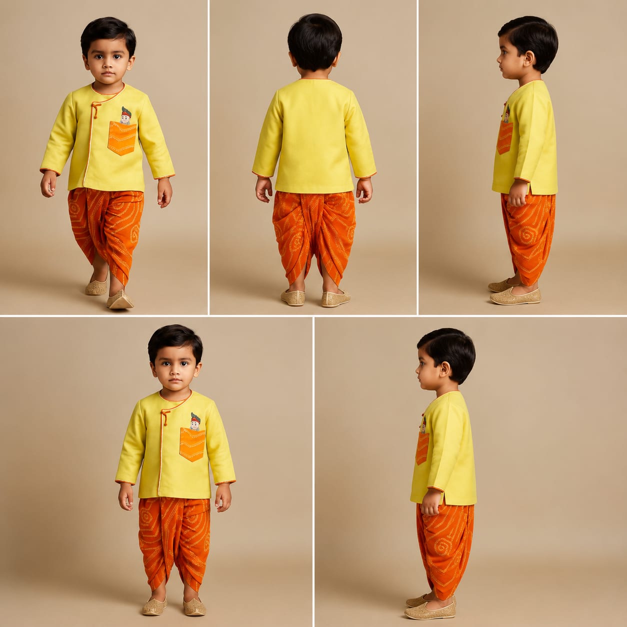 Janmashtami Special Pre Order :Krishna Embroidered Angarkha Style Kurta And Bandhani Printed Dhoti