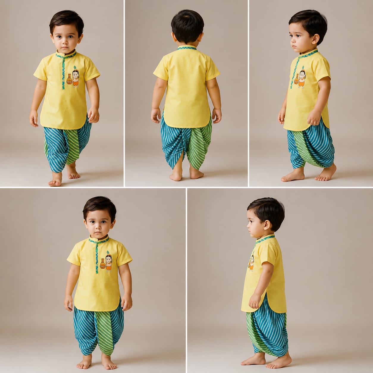 Janmashtami Special Pre Order : Krishna Embroidered Kurta And Leheriya Printed Dhoti