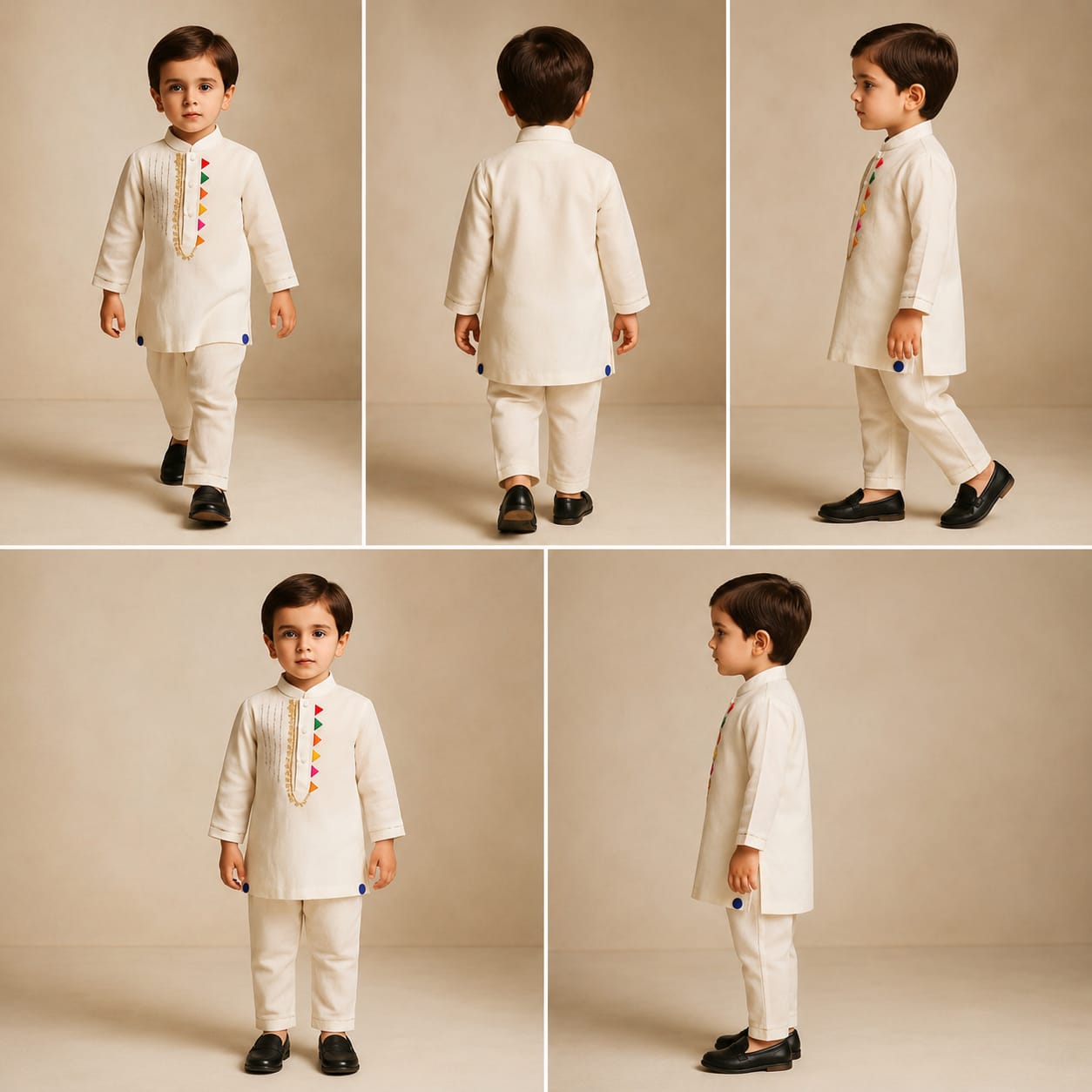 Pre Order: Colourful Triangle Lace Work Off White Kurta And Pleated Patiala
