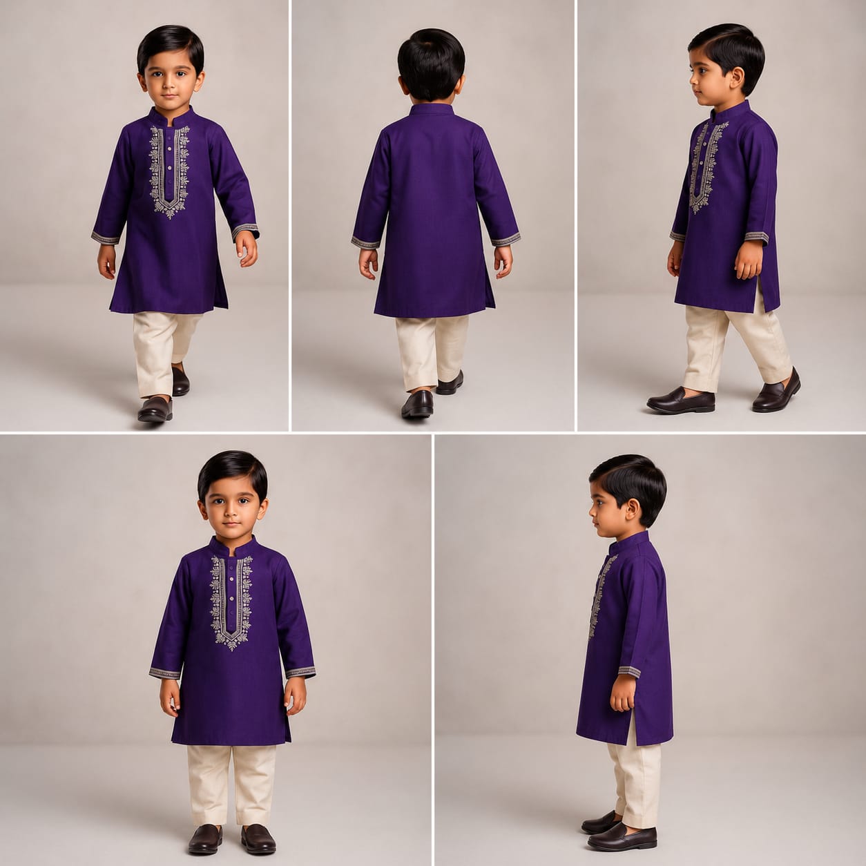 Pre Order: Purple Zari Embroidered Kurta And Beige Pyjama