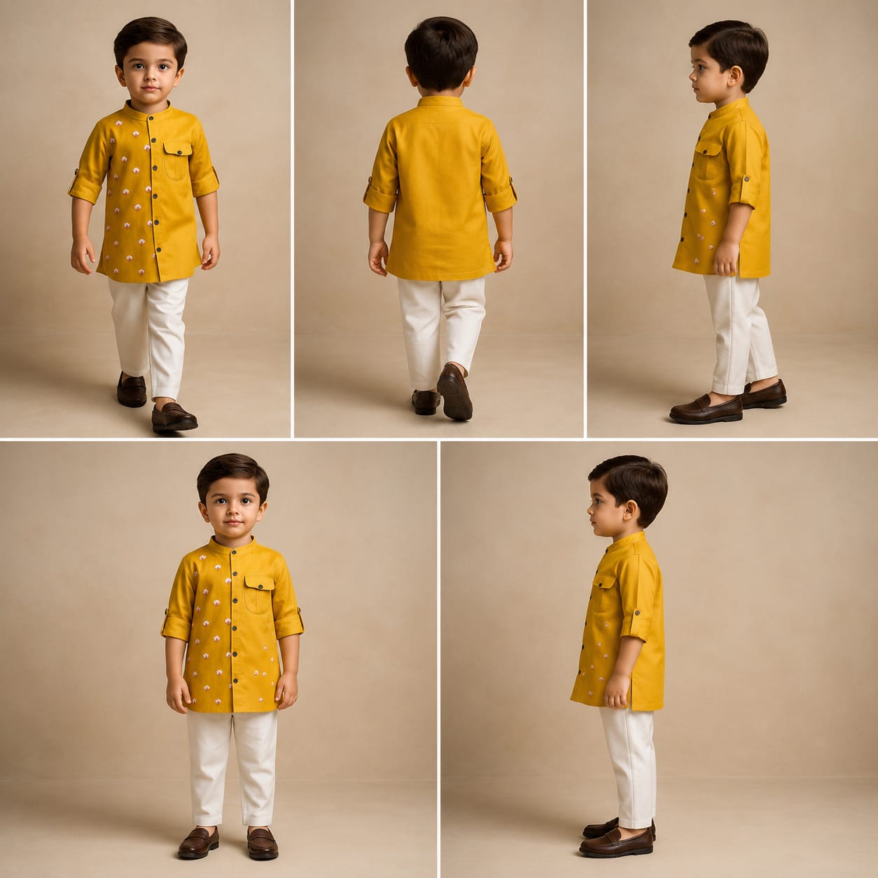 Pre Order: Mustard One Side Embroidered Kurta With Pyjama