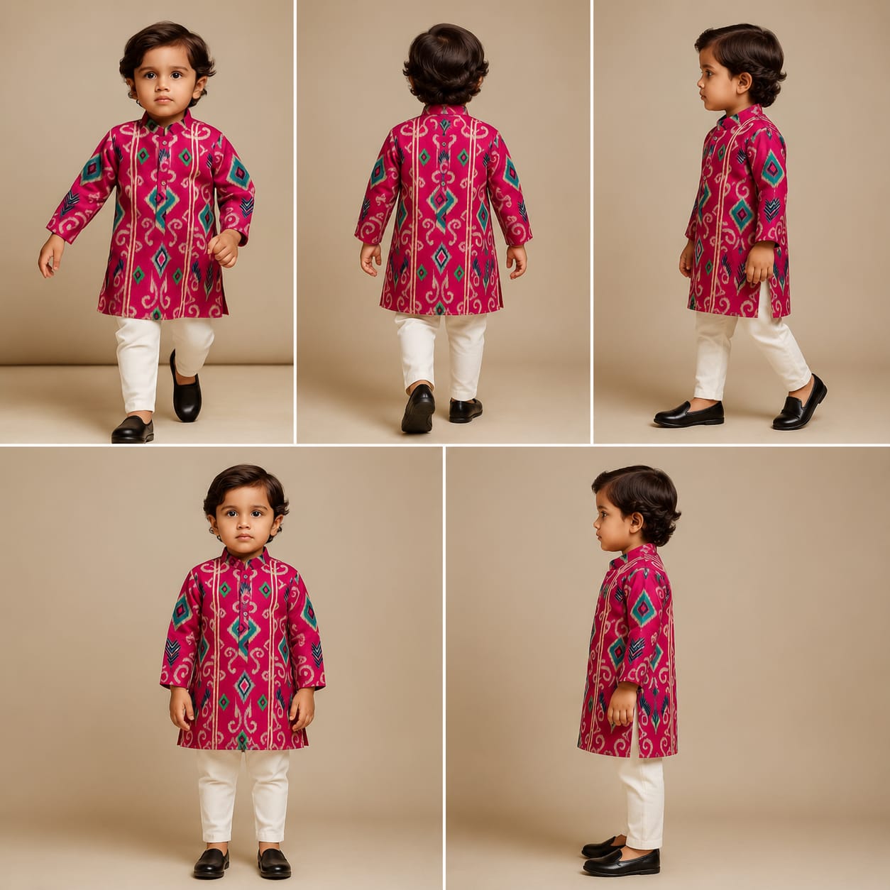 Pre Order: Ikat Printed Pink Kurta With Churidar