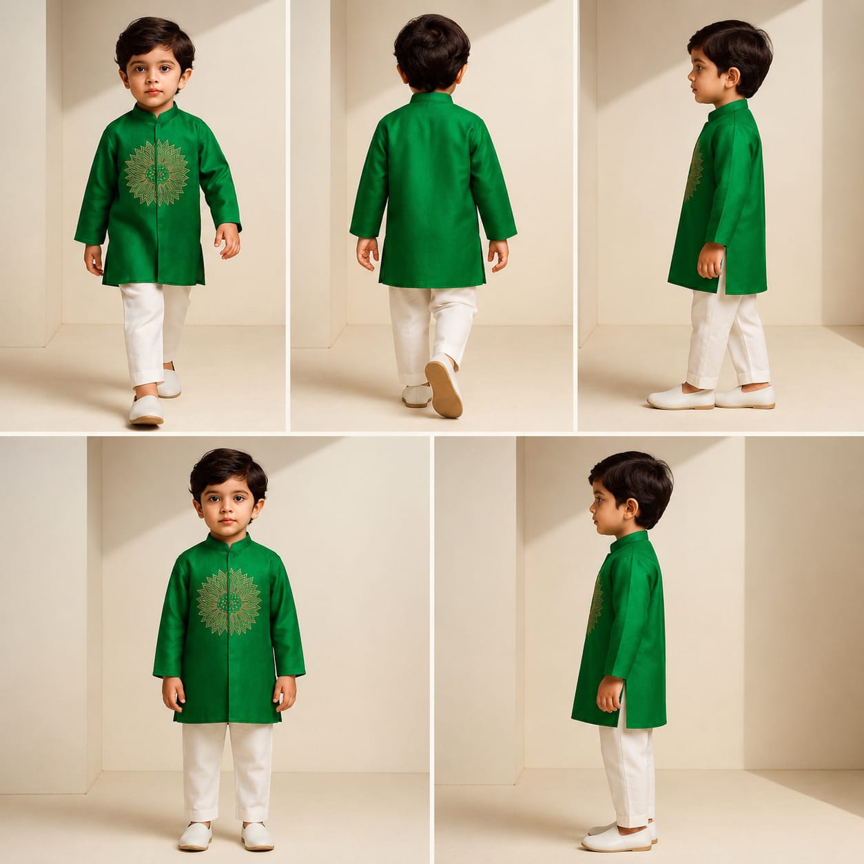 Pre Order: Green Embroidered Front Open Kurta With Pyjama