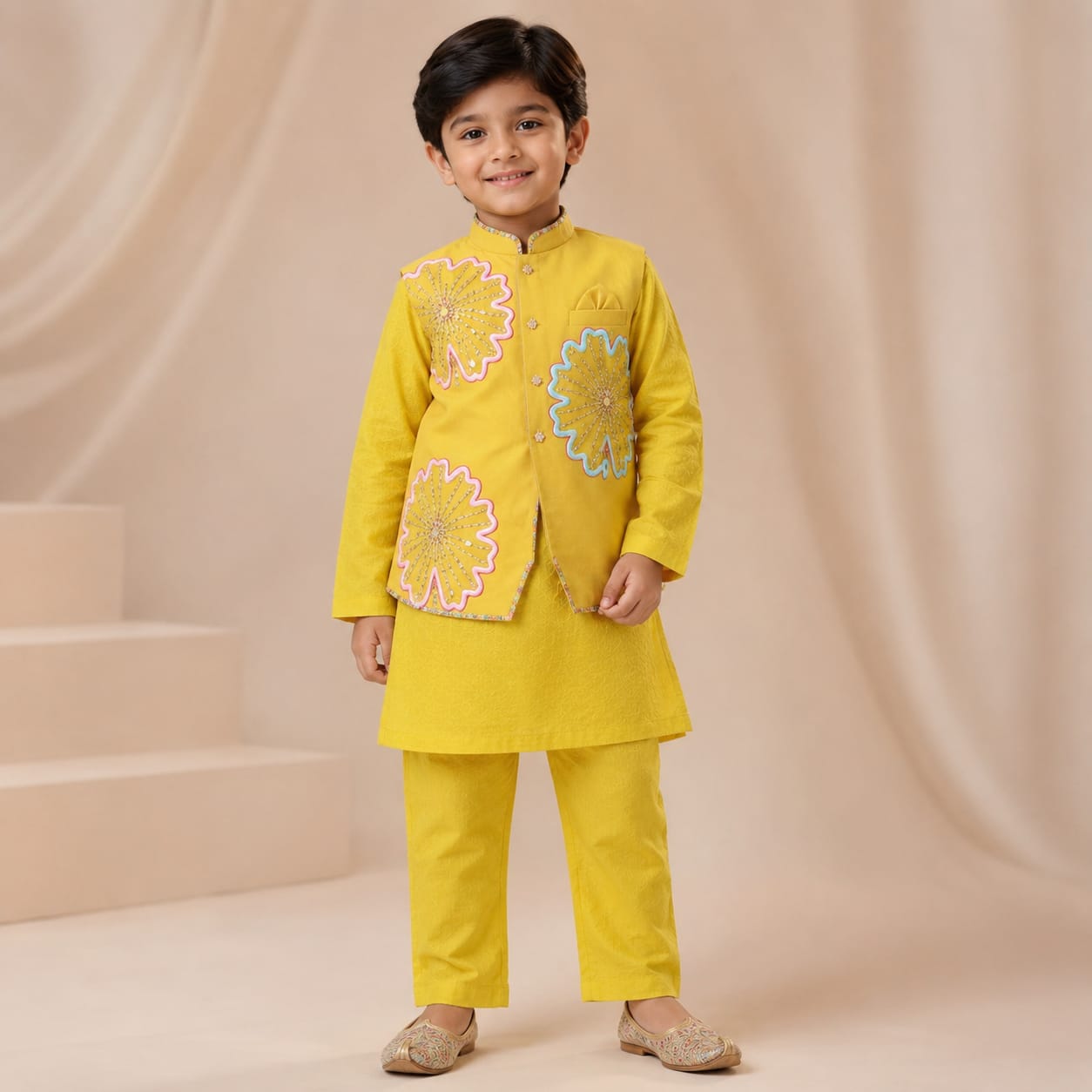 Pre Order: Sunehri Bloom Kurta Set With Jacket