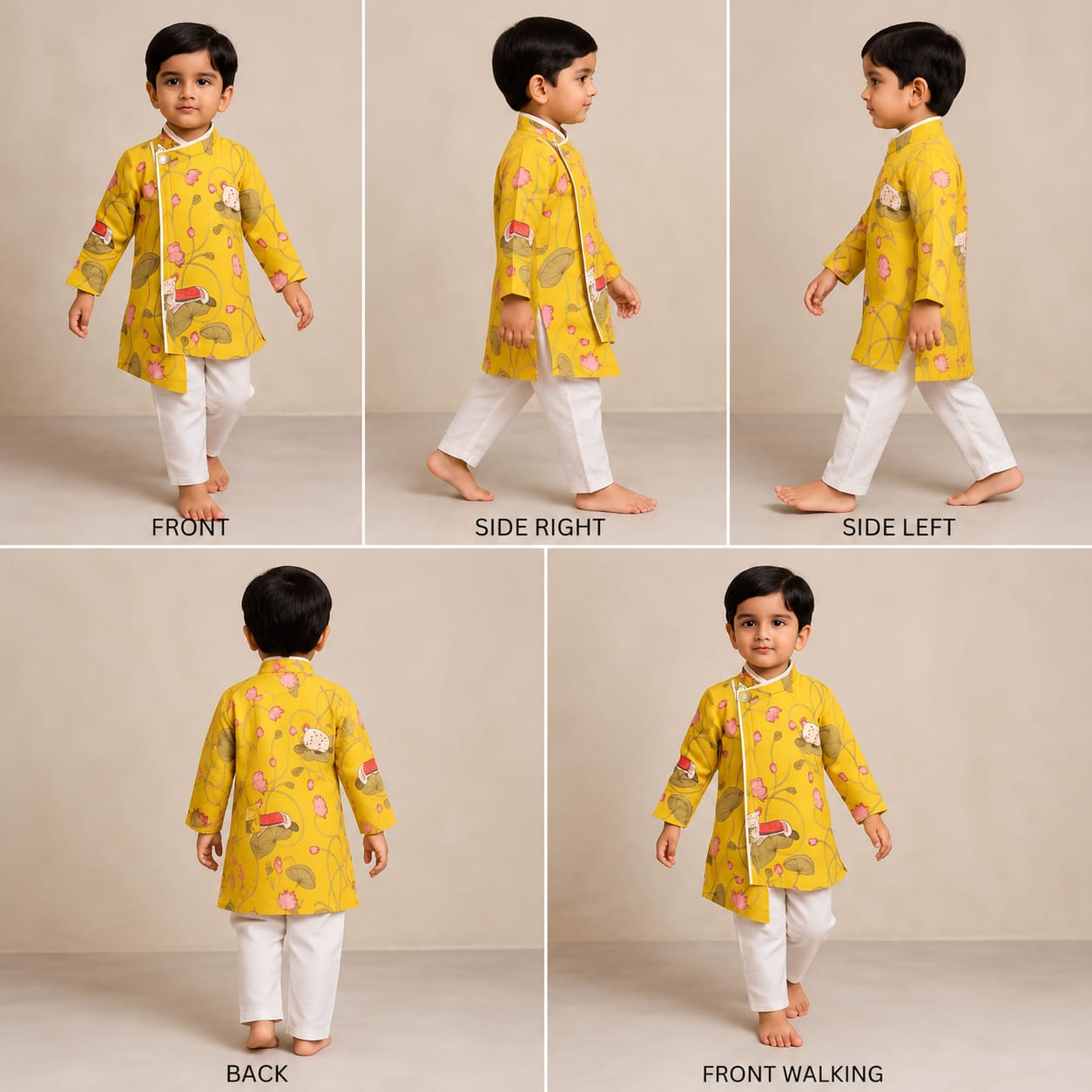 Pre Order: Cow And Lotus Printed Stylish Yellow Kurta With Pyjama