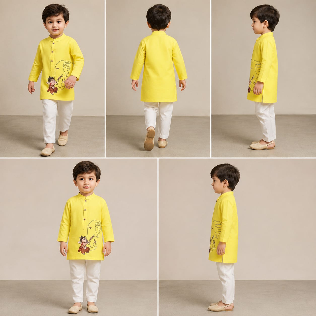 Pre Order: Ganesh Thread Embroidered Yellow Kurta And White Pyjama