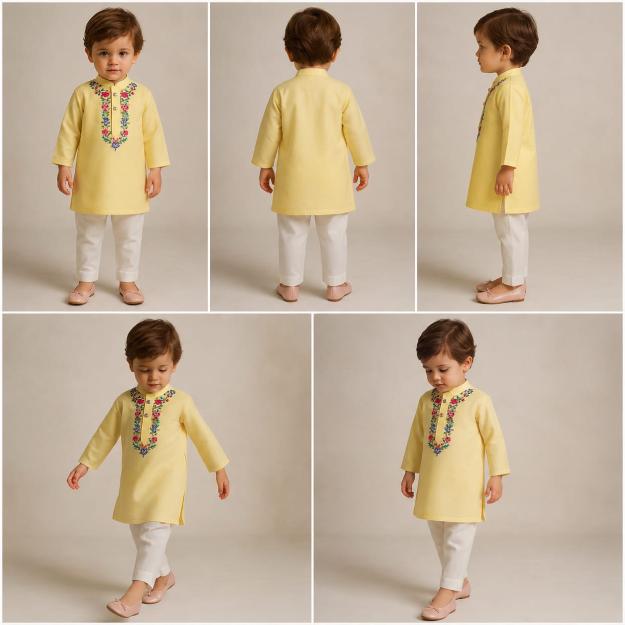 Pre Order: Floral Embroidered Yellow Kurta And Pyjama