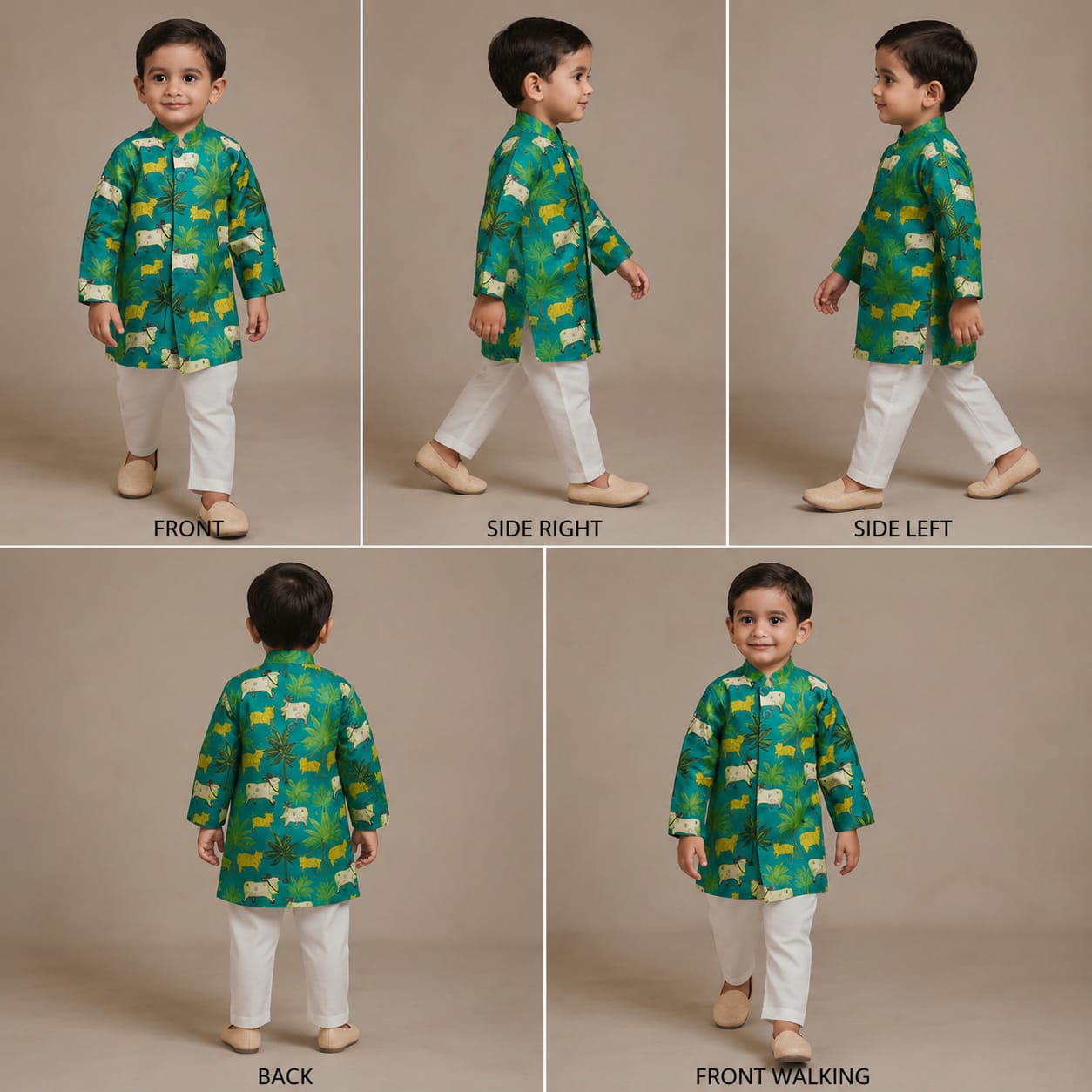 Pre Order: Cows And Tress Printed Green Sherwani With Pyjama