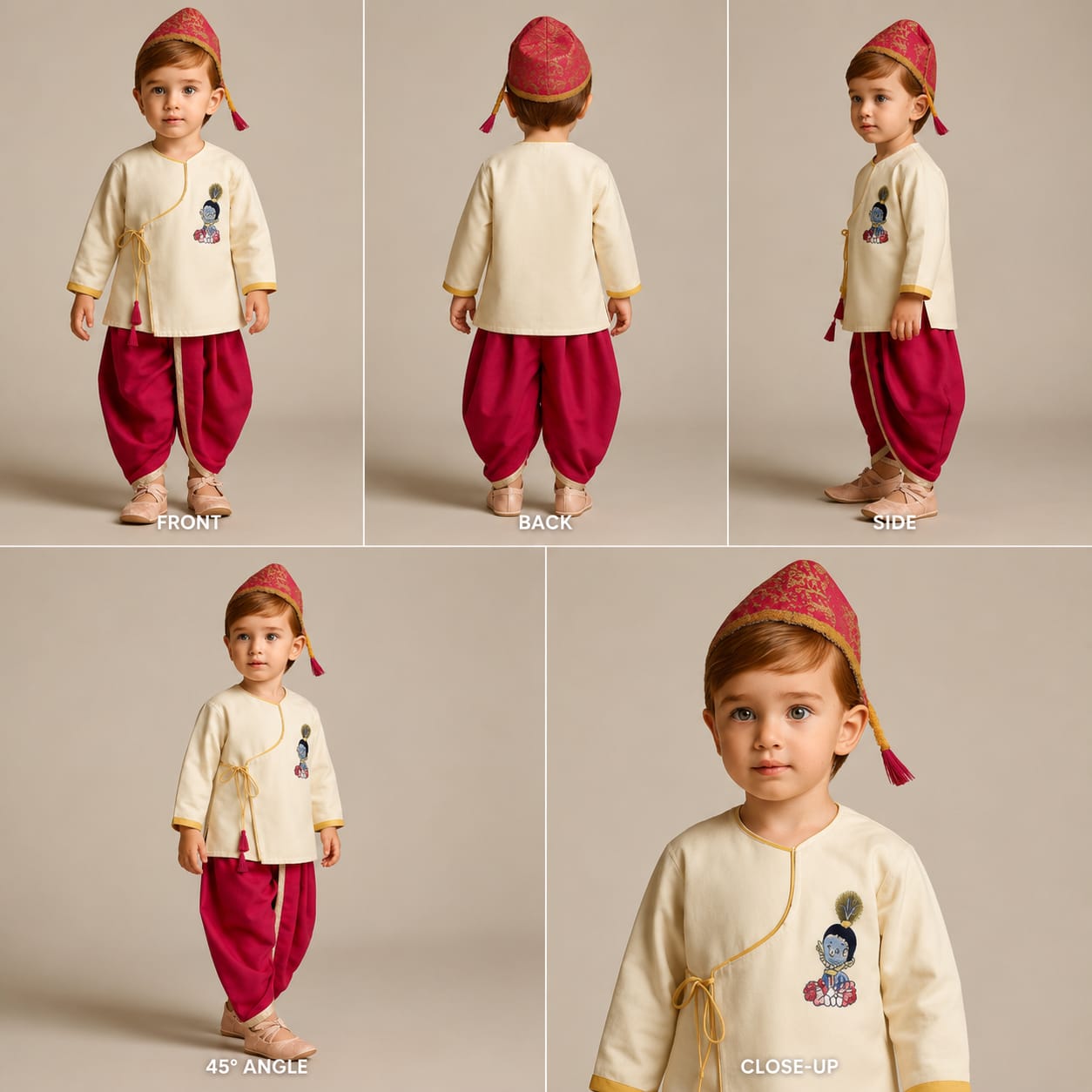 Pre Order: Krishna Embroidered Angrakha Style Kurta With Lace Work Dhoti
