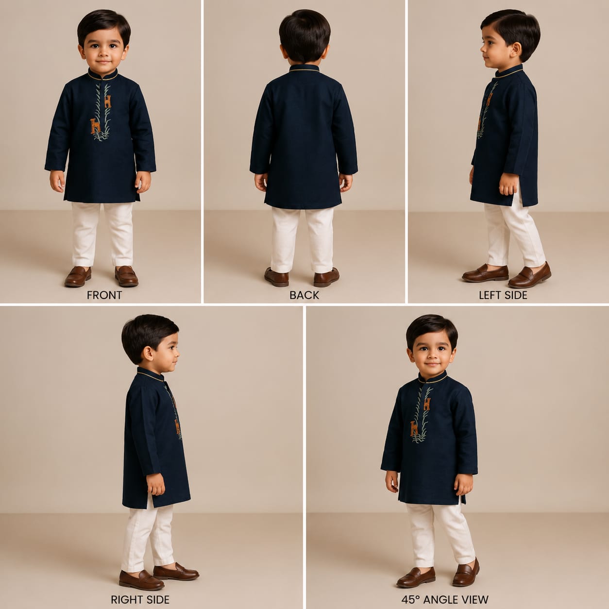 Pre Order: Blue Kurta With Animal Embroidery And Pyjama