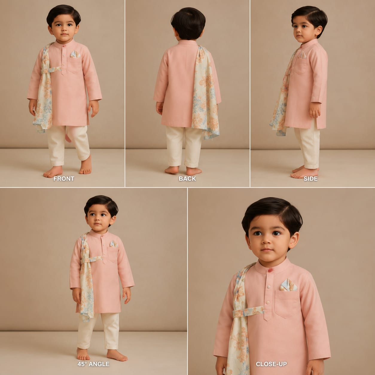 Pre Order: Peach Kurta With One Side Printed Panel And Pyjama