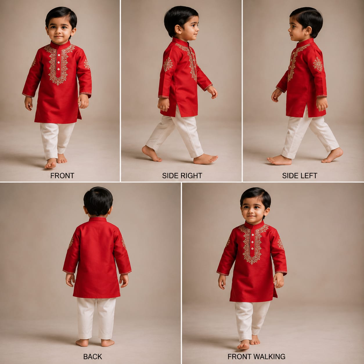 Pre Order: Embroidered Yoke Red Ethnic Kurta And Pyjama
