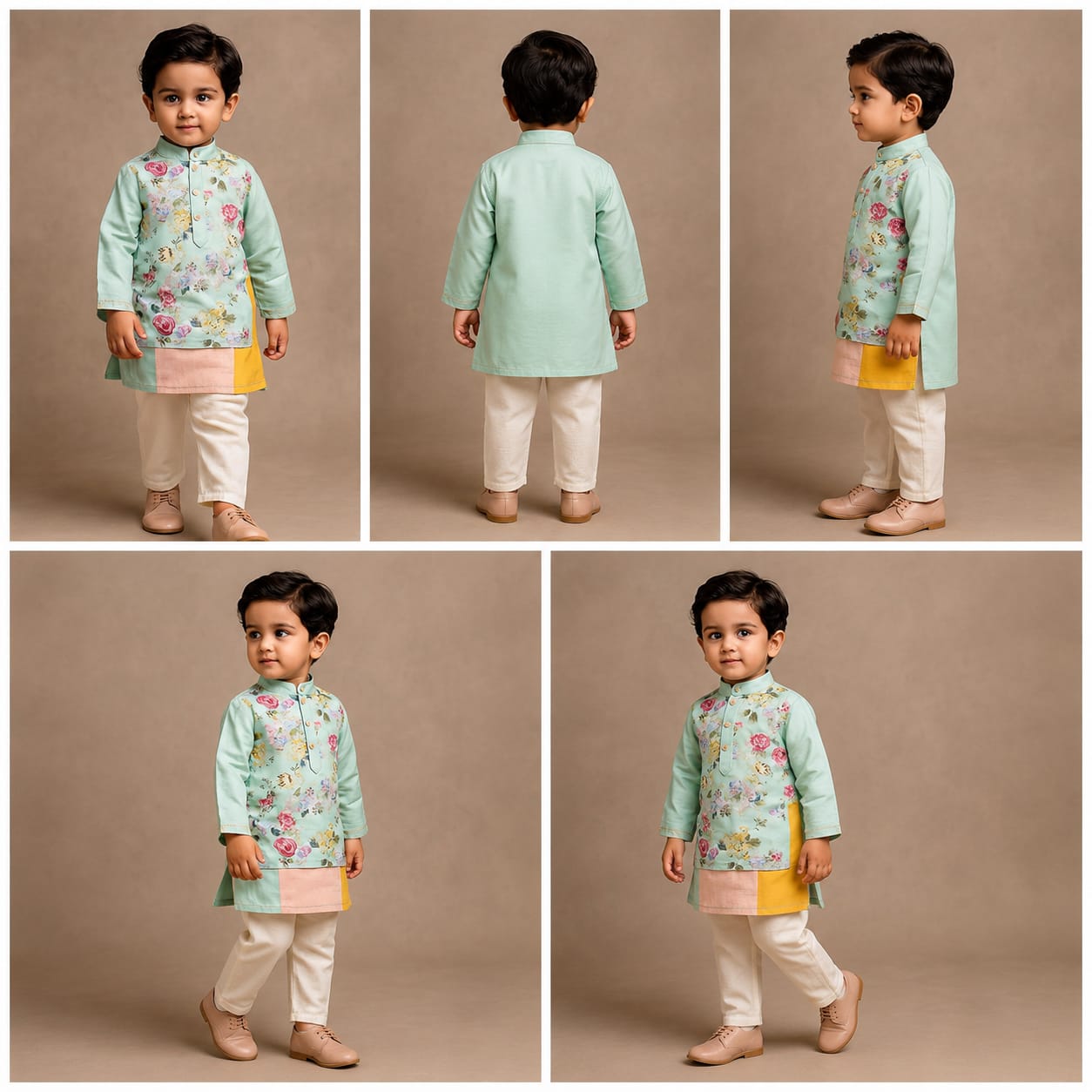 Pre Order: Spring Flowers Printed Attached Flap Colour Block Kurta With Pyjama