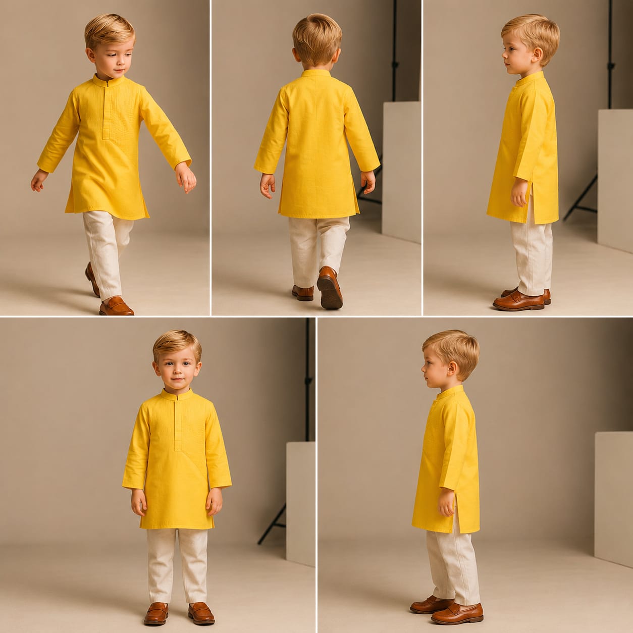 Pre Order: Ethnic Yellow Kurta And Off-White Pyjama