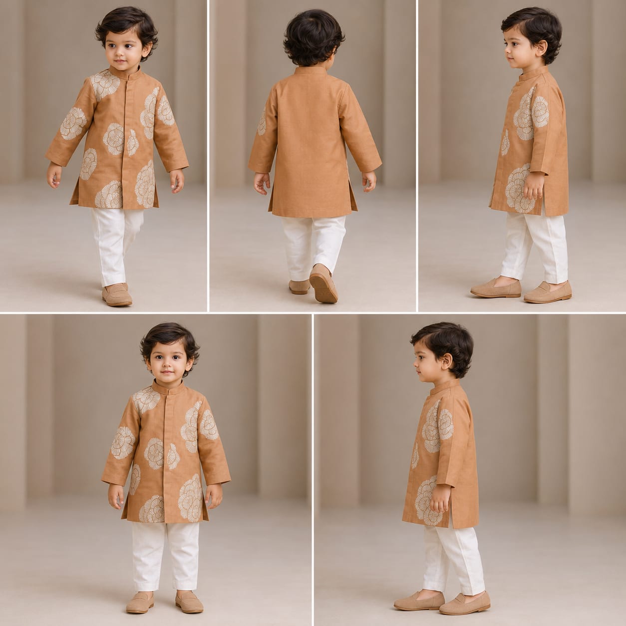 Pre Order: Thread Embroidered Peach Kurta And Off White Pyjama