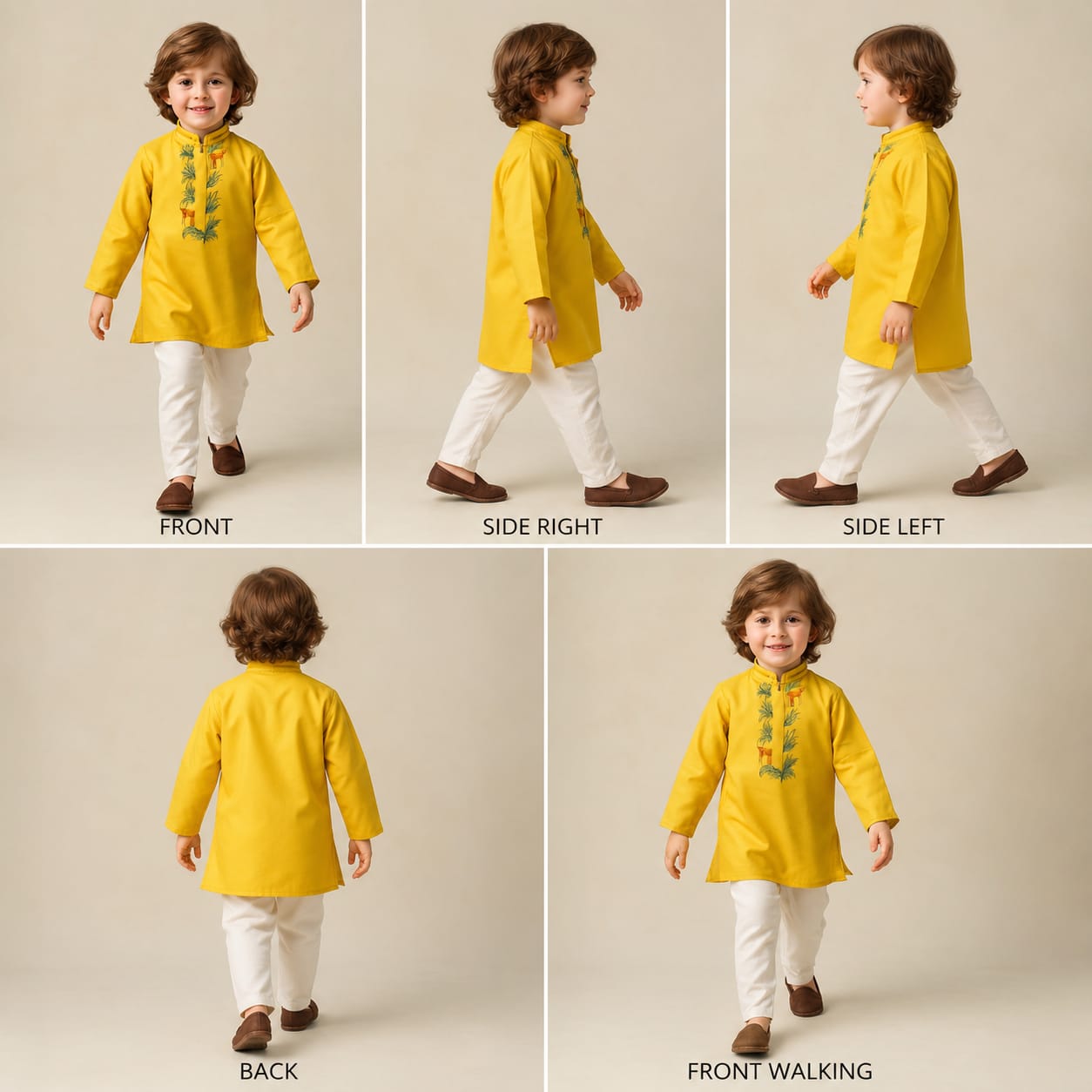 Pre Order: Embroidered Collar And Front Placket Mustard Kurta With Pyjama