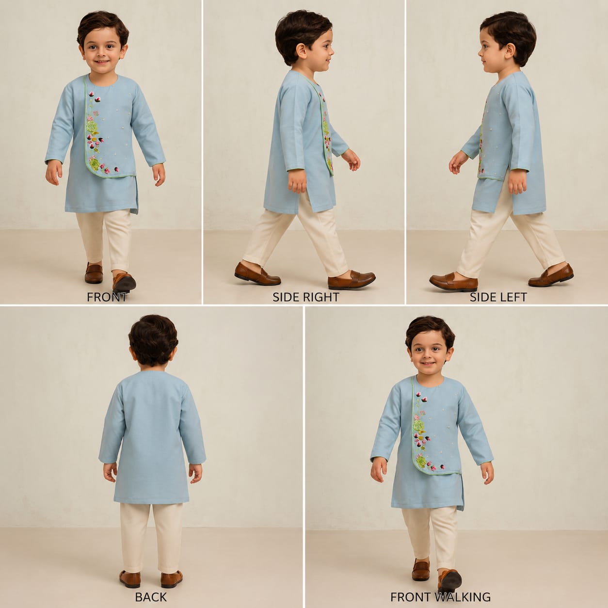 Pre Order: Blue Kurta With One-Side Embroidered Flap And Churidar