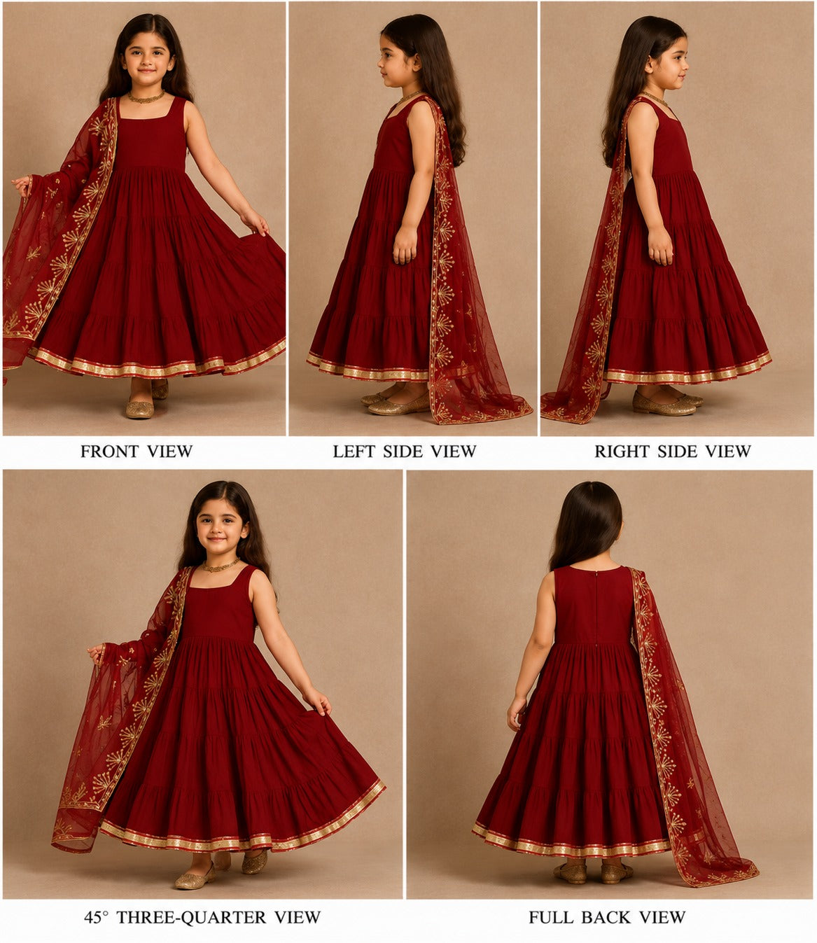 Pre Order: Maroon Anarkali Gota Detailing Suit Set