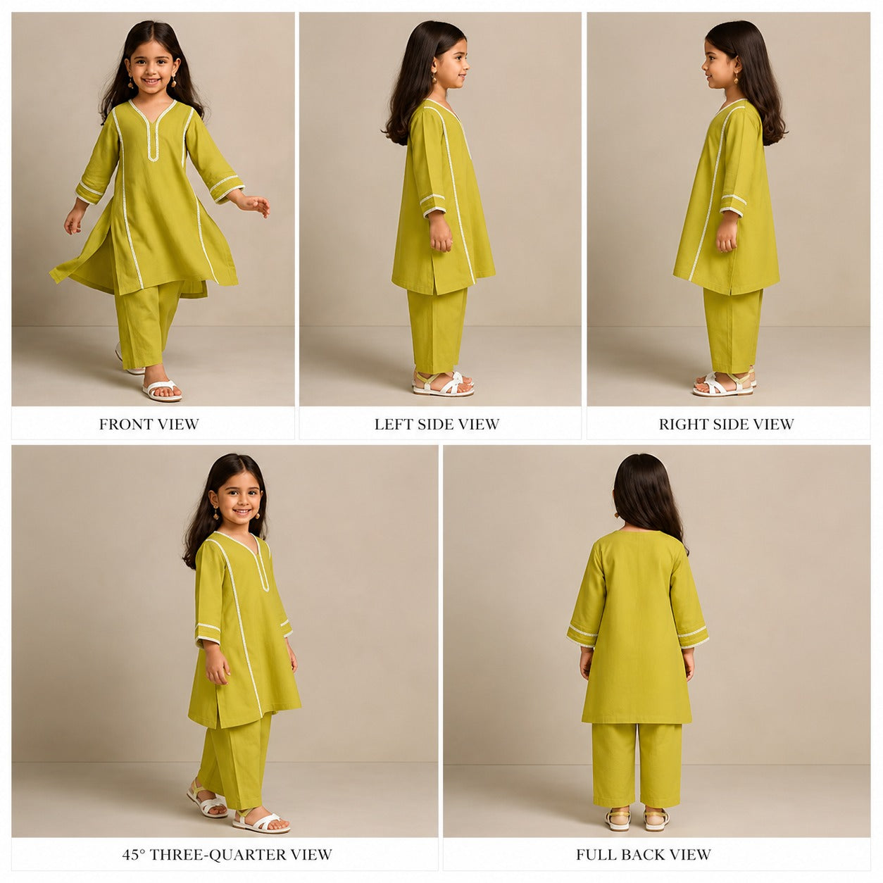 Pre Order: Green Kurta Lace Detailing Suit Set