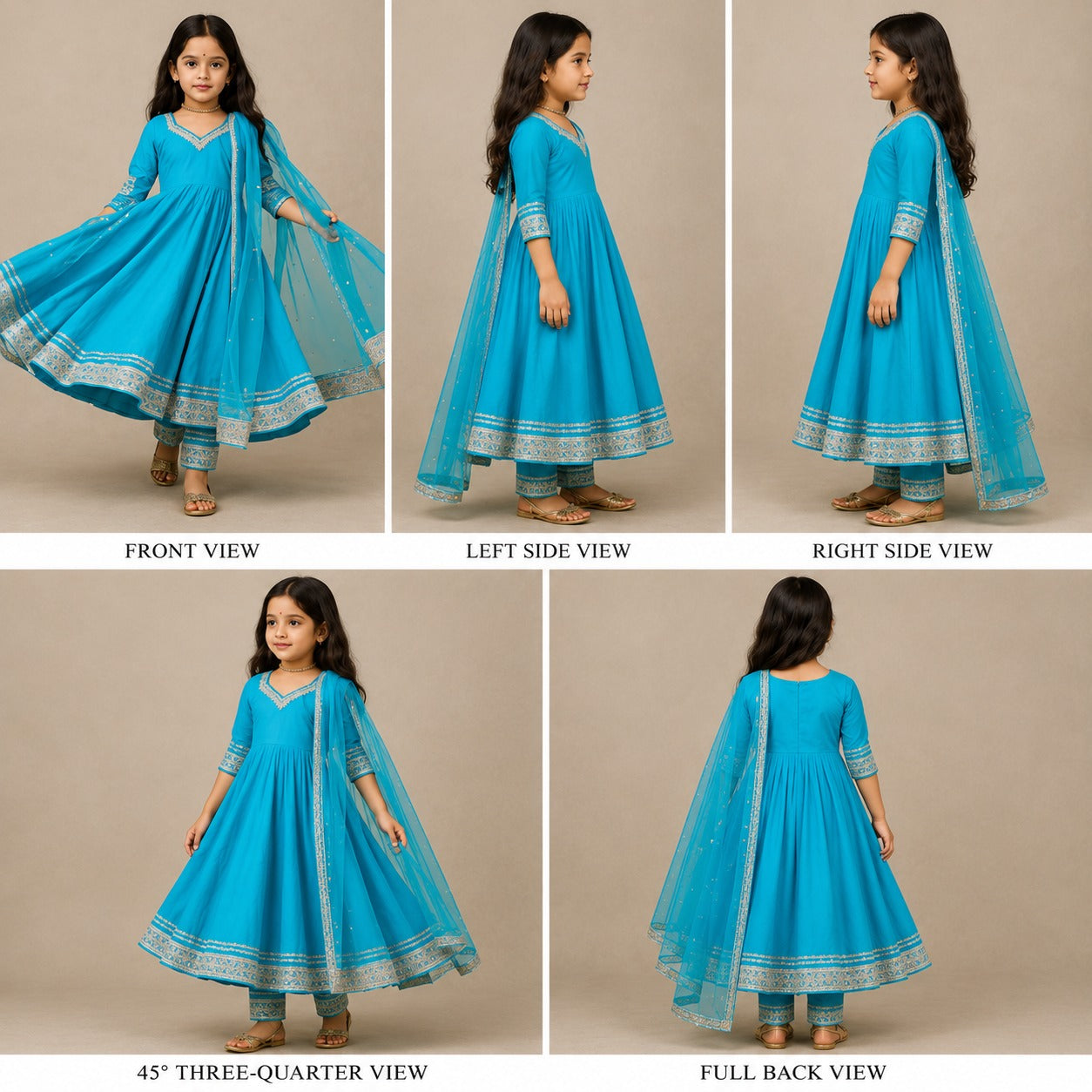 Pre Order: Sky Blue Anarkali with Dupatta Gota Detailing