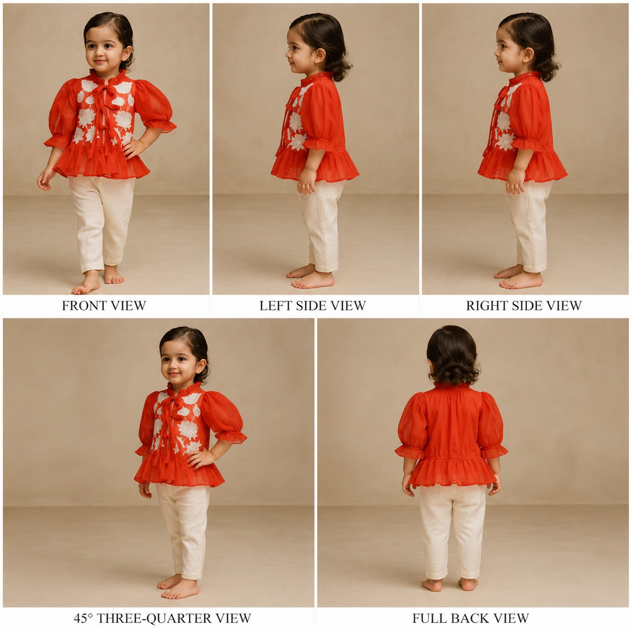 Pre Order: Off White Top With Front Tie Up Knot Applique Embroidered Jacket And Pant