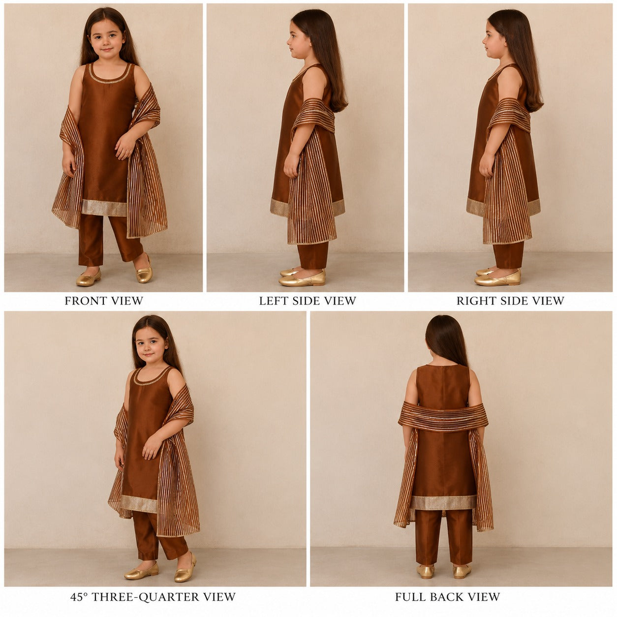 Pre Order: Brown Set with Dupatta and Gota Detailing