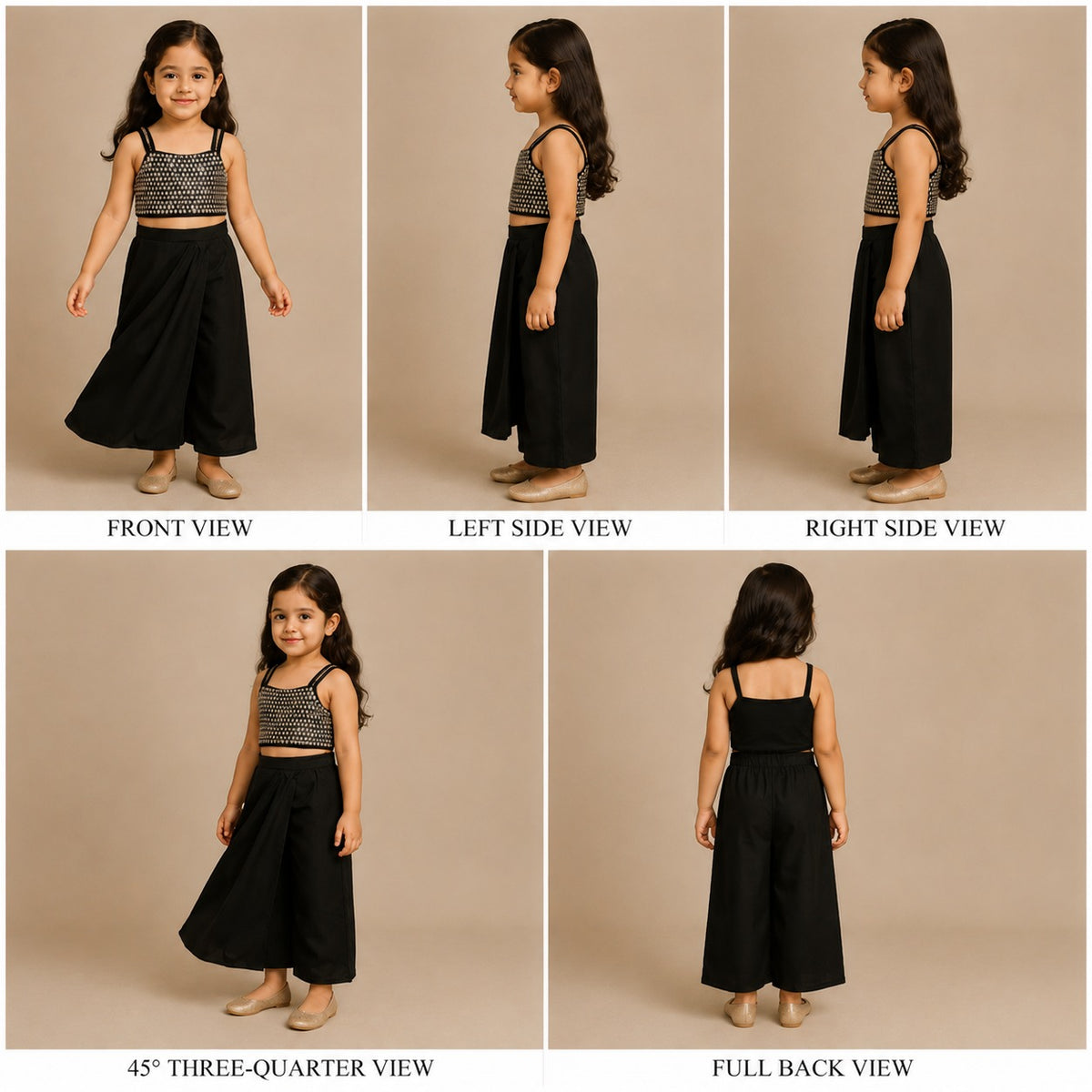 (Girl)Pre Order: Heavy Yoke Black Top And Dhoti Style Skirt