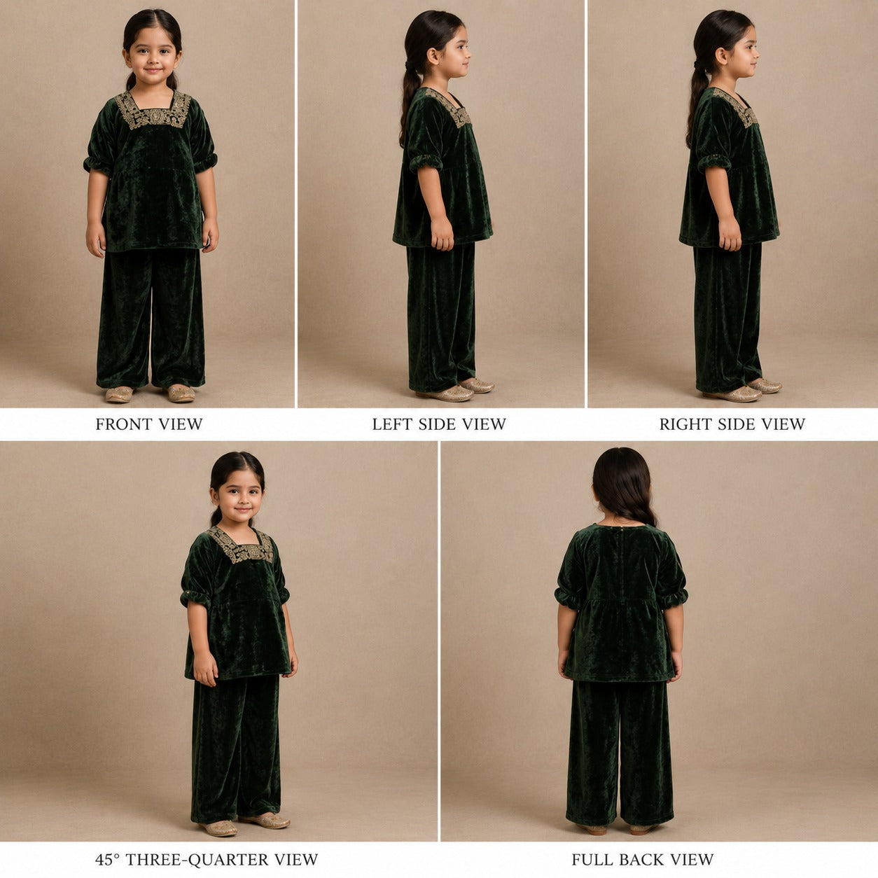 Pre Order: Green Velvet Zardozi Embroidered Kurti And Pant